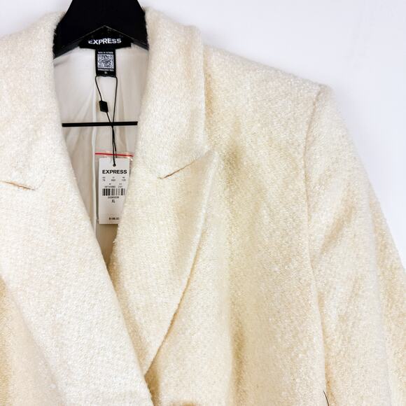NWT Express Womens XL Textured Novelty Double Breasted Blazer Jacket Cream $188 - Picture 3 of 10